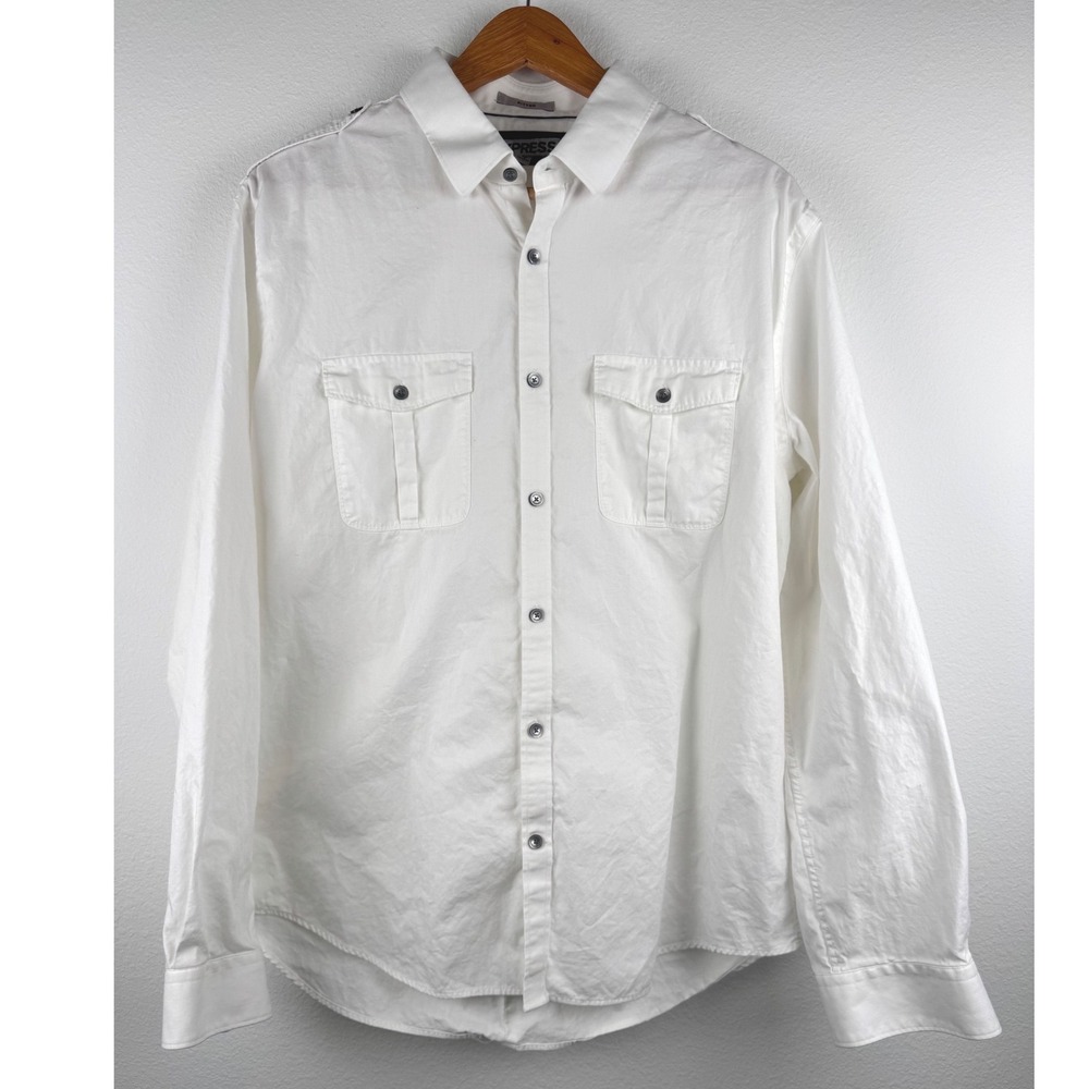 Express Button Up Shirt Mens XL White Excellent Fitted Military Workwear